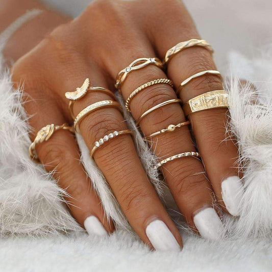 Golden Glamour: 12-Piece Ring Set